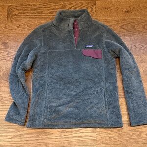 Patagonia Gray and Maroon snap T Fleece Pullover